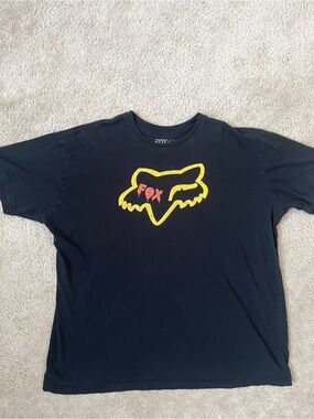 Fox Black Tee with Yellow Fox Head and Red Logo Mens 2XL